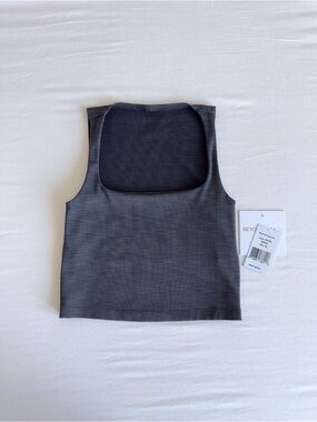 Beyond Yoga Heather Rib Square Neck Cropped Tank Smoke Grey XS